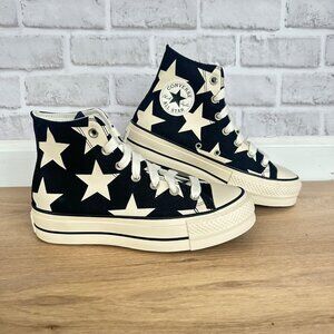 Converse Women Shoes 8.5 Ctas Lift Platform Hi Large Stars Black Sneaker A09903C